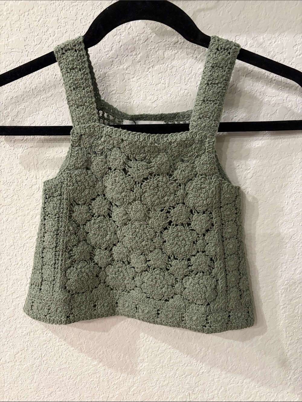 Zara Sage Green Crochet Floral Tank